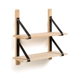 Nazeli wall shelf unit made from solid birchand black leather 60 x 60 cm