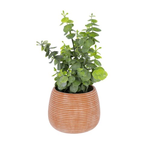 Eucalyptus artificial plant in brown pot