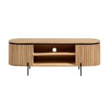 Licia solid mango wood TV stand with 2 doors and black finish metal, 160 x 56 cm