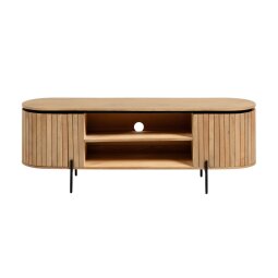 Mueble TV Licia 2 puertas de madera maciza de mango y metal acabado negro 160 x 56 cm