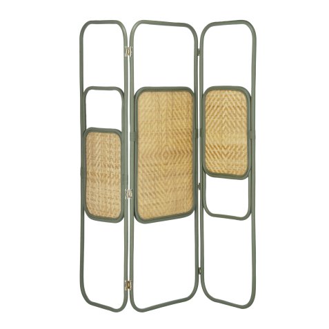 Paravent Margaret en rotin naturel et vert 165 x 180 cm