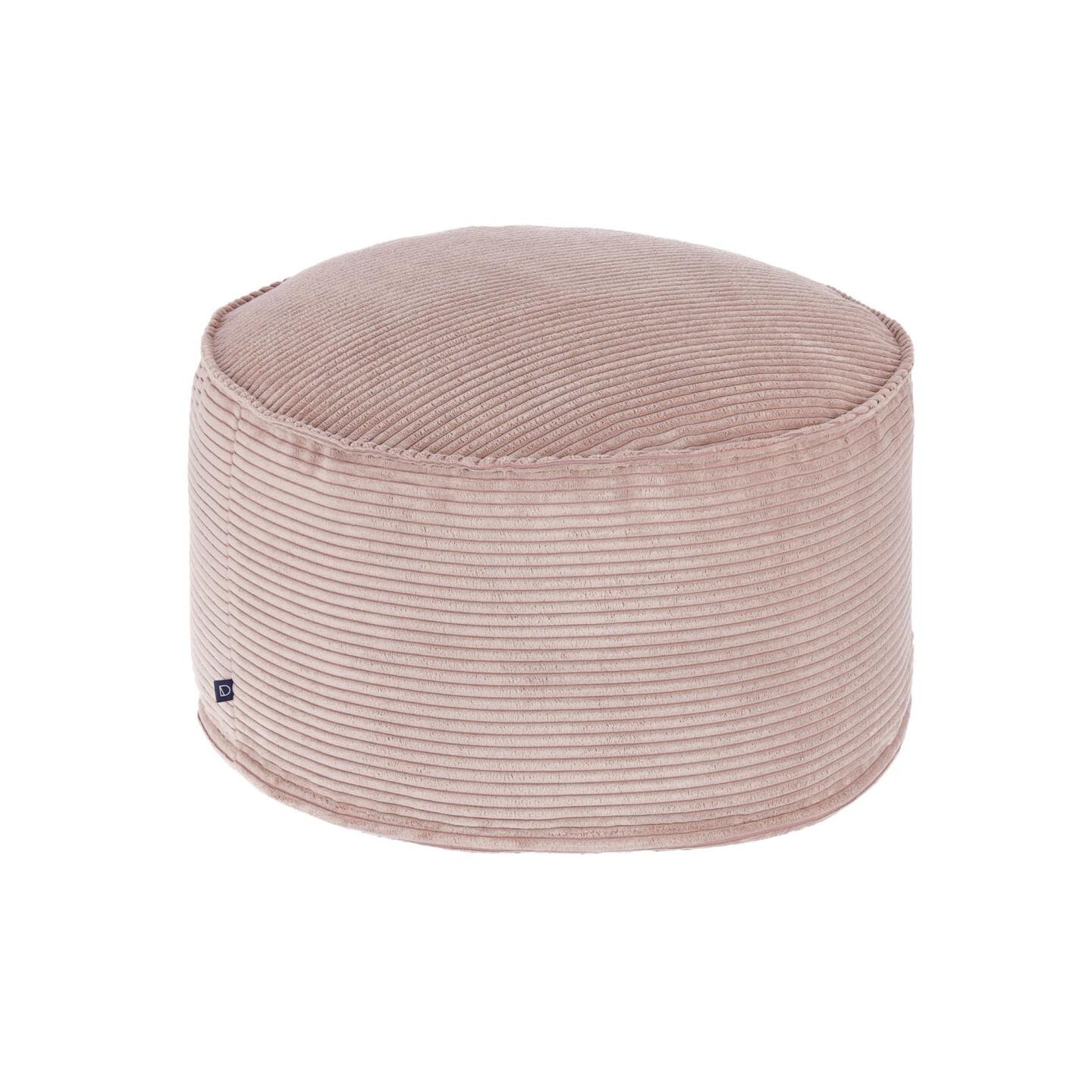 DE_Grand pouf Wilma velours côtelé grosses côtes gris Ø 70 cm