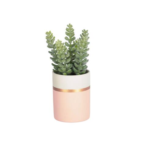 Plante artificielle Sedum lucidum en pot en céramique rose