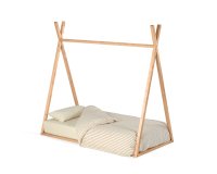 Cama tipi Maralis de madera maciza de haya con acabado natural para colchón de 70 x 140 cm