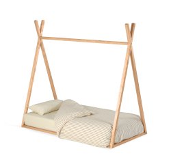 Cama tipi Maralis de madera maciza de haya con acabado natural para colchón de 70 x 140 cm
