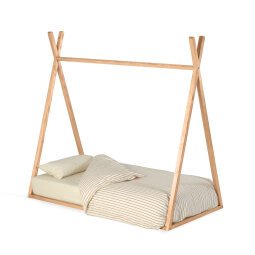 Cama tipi Maralis de madera maciza de haya con acabado natural para colchón de 70 x 140 cm