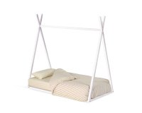 Cama tipi Maralis de madera maciza de haya con acabado blanco para colchón de 70 x 140 cm