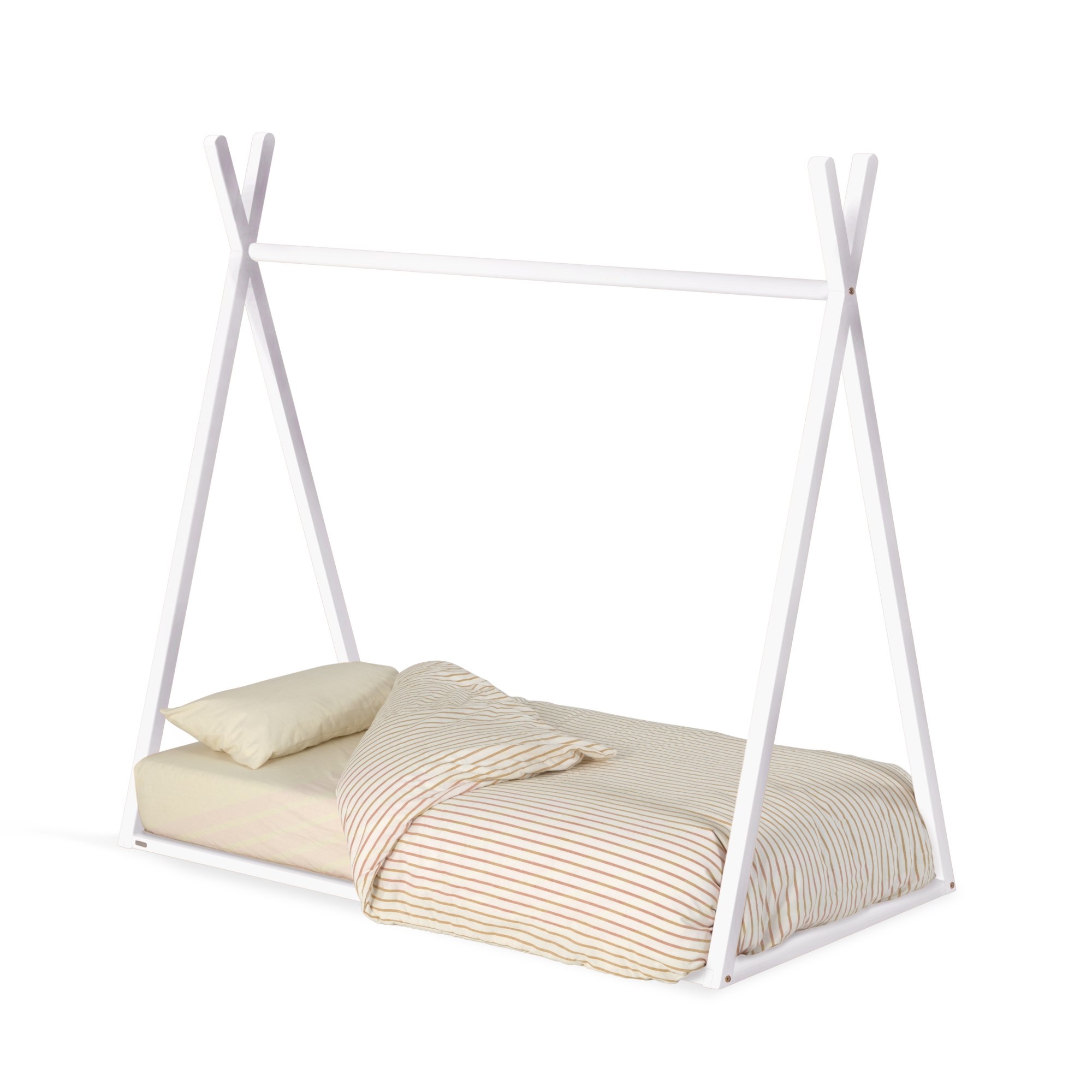 Cama tipi Maralis de madera maciza de haya con acabado blanco para colchón de 70 x 140 cm