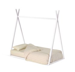 Cama tipi Maralis de madera maciza de haya con acabado blanco para colchón de 70 x 140 cm