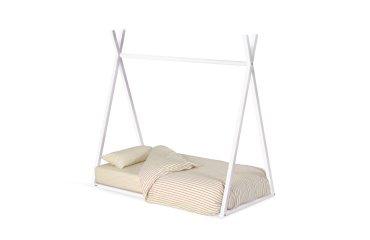 Cama tipi Maralis de madera maciza de haya con acabado blanco para colchón de 70 x 140 cm