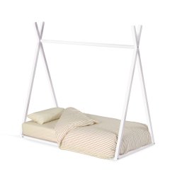 Lit tipi Maralis en bois de hêtre avec finition blanche pour matelas de 70 x 140 cm