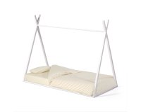 Cama tipi Maralis de madera maciza de haya con acabado blanco para colchón de 90 x 190 cm