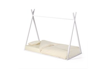 Cama tipi Maralis de madera maciza de haya con acabado blanco para colchón de 90 x 190 cm