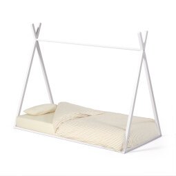 Maralis tipi bed van massief beukenhout met witte afwerking, voor matrassen van 90 x 190 cm