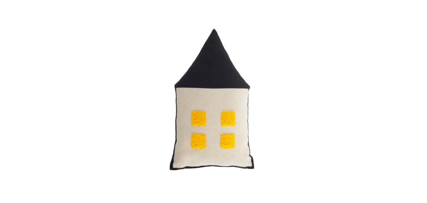 Nisi 100% organic cotton (GOTS) home shaped cushion in black and beige 35 x 20 cm