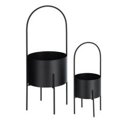 Set redondo Mash de 2 maceteros con asa metal negro Ø 25 cm / Ø 16,5 cm
