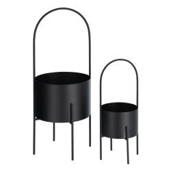 Lot Mash de 2 cache-pots ronds avec poignée en métal noir Ø 25 cm / Ø 16,5 cm