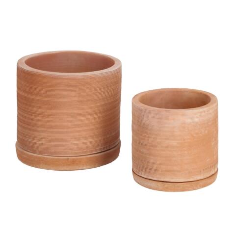 Karlina set of 2 terracotta plant pots with dishes, Ø 33 cm / Ø 24 cm