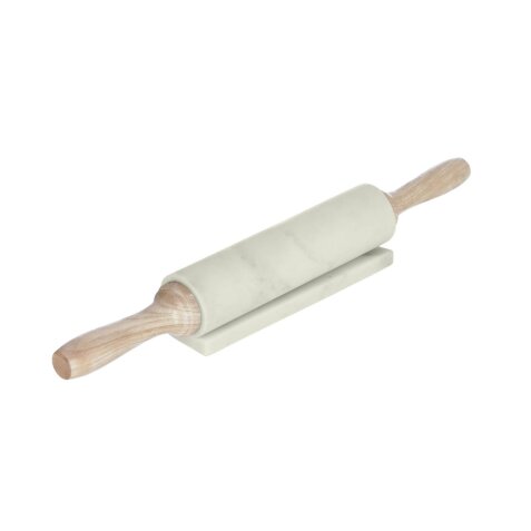 Aimil wood and white marble rolling pin