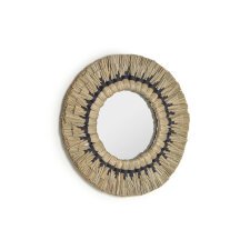 Miroir rond Akila fibres naturelles vert et corde coton noir  Ø 40 cm