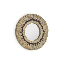 Akila round mirror made from green natural fibres and black cotton cord, 40 cm