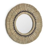 Akila round mirror made from beige natural fibres and black cotton cord, 60 cm