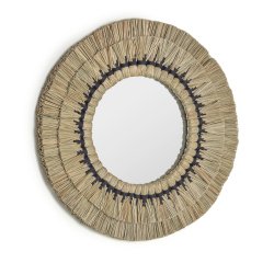 Espejo redondo Akila fibras naturales beige y cuerda algodón negro Ø 60 cm