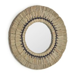 Espejo redondo Akila fibras naturales beige y cuerda algodón negro Ø 60 cm