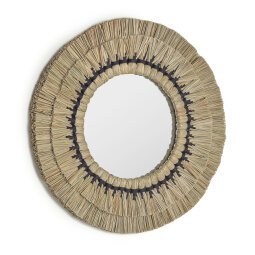 Akila ronde spiegel natuurvezels beige en zwart katoenen touw Ø 60 cm