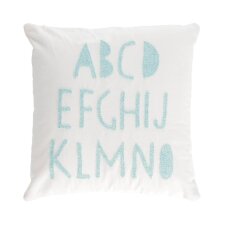 Housse de coussin Keila 100 % coton blanc alphabet bleu 45 x 45 cm