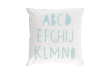 DE_Housse de coussin Keila 100 % coton blanc alphabet bleu 45 x 45 cm