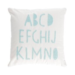 Keila 100% cotton blue alphabet cushion cover white 45 x 45 cm