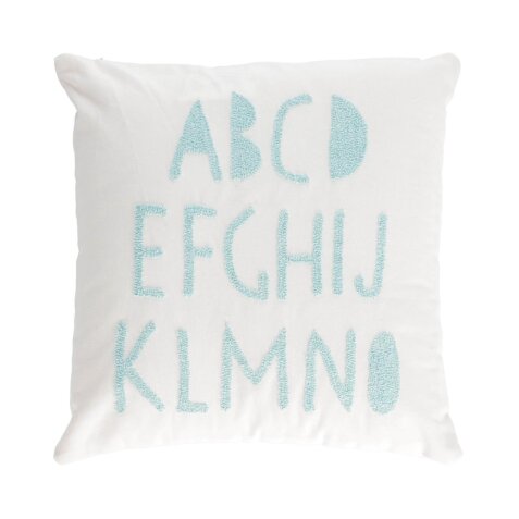 DE_Housse de coussin Keila 100 % coton blanc alphabet bleu 45 x 45 cm