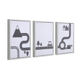 DE_Lot de 3 tableaux Nisi en bois blanc avec voitures noires