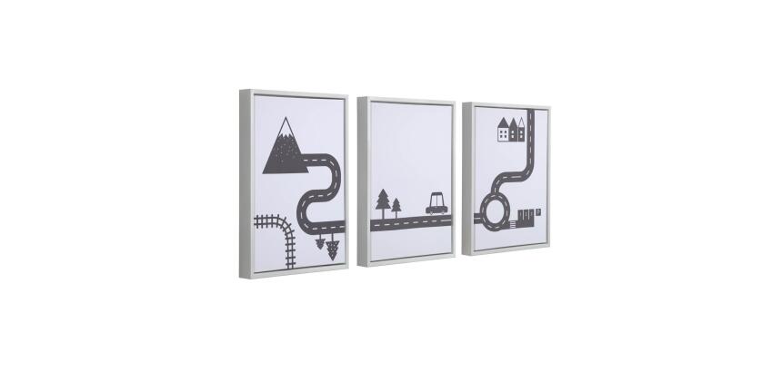 Set of 3 Nisi black cars pictures in white wood frame