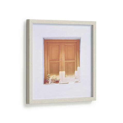 Leyla house with brown window picture wood frame 40 x 40 cm