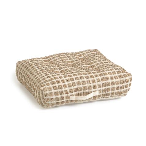 Coussin de sol et palette Adelma en jute et coton blanc et naturel 63 x 63 cm