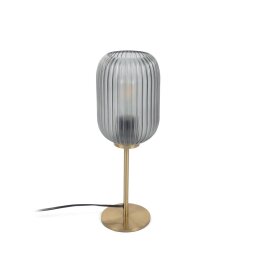 Tafellamp Hestia in metaal met koperen finish en grijs glas