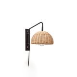 Damila wall light in rattan and black metal