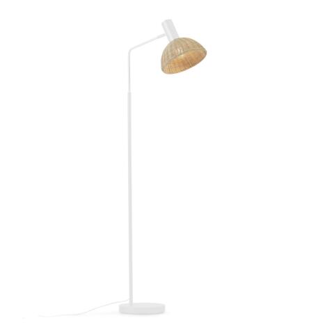 Vloerlamp Damila in metaal wit en rotan met natuurlijke finish