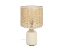 Lámpara de mesa Erna de cerámica blanco y bambú con acabado natural