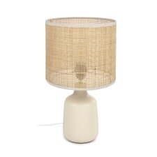 Lampe de table Erna en céramique blanche et bambou finition naturelle