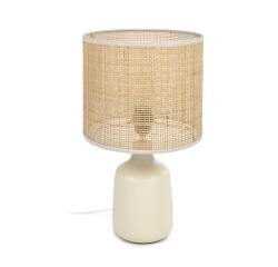 Lámpara de mesa Erna de cerámica blanco y bambú con acabado natural