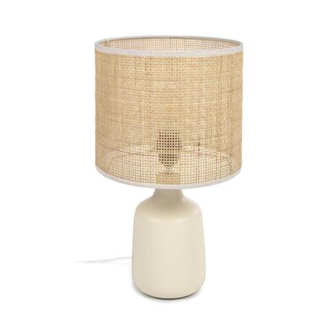 Lampe de table Erna en céramique blanche et bambou finition naturelle