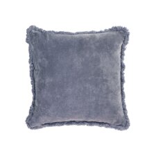 Kussenhoes Cedella velvet 100% katoen met franje in blauw 30 x 50 cm