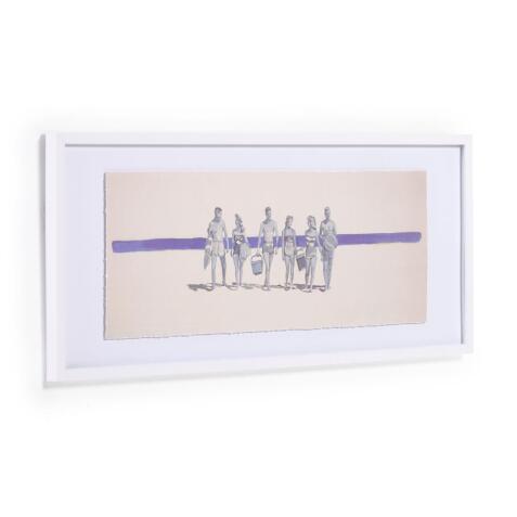 Tableau Scherin personnes qui marchent blanc et bleu 40 x 100 cm
