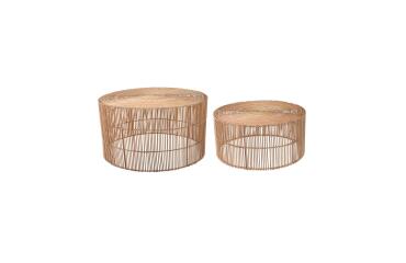 Set Elmima de 2 mesas de centro 100% ratán con acabado natural Ø 66 cm y Ø 55 cm