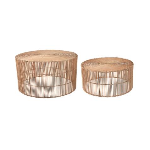 Set Elmima de 2 mesas de centro 100% ratán con acabado natural Ø 66 cm y Ø 55 cm