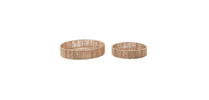 Estibalis set of 2 round jute and rattan trays with natural finish