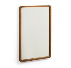 Espejo Shamel de madera maciza de teca con acabado nogal 45 x 70 cm